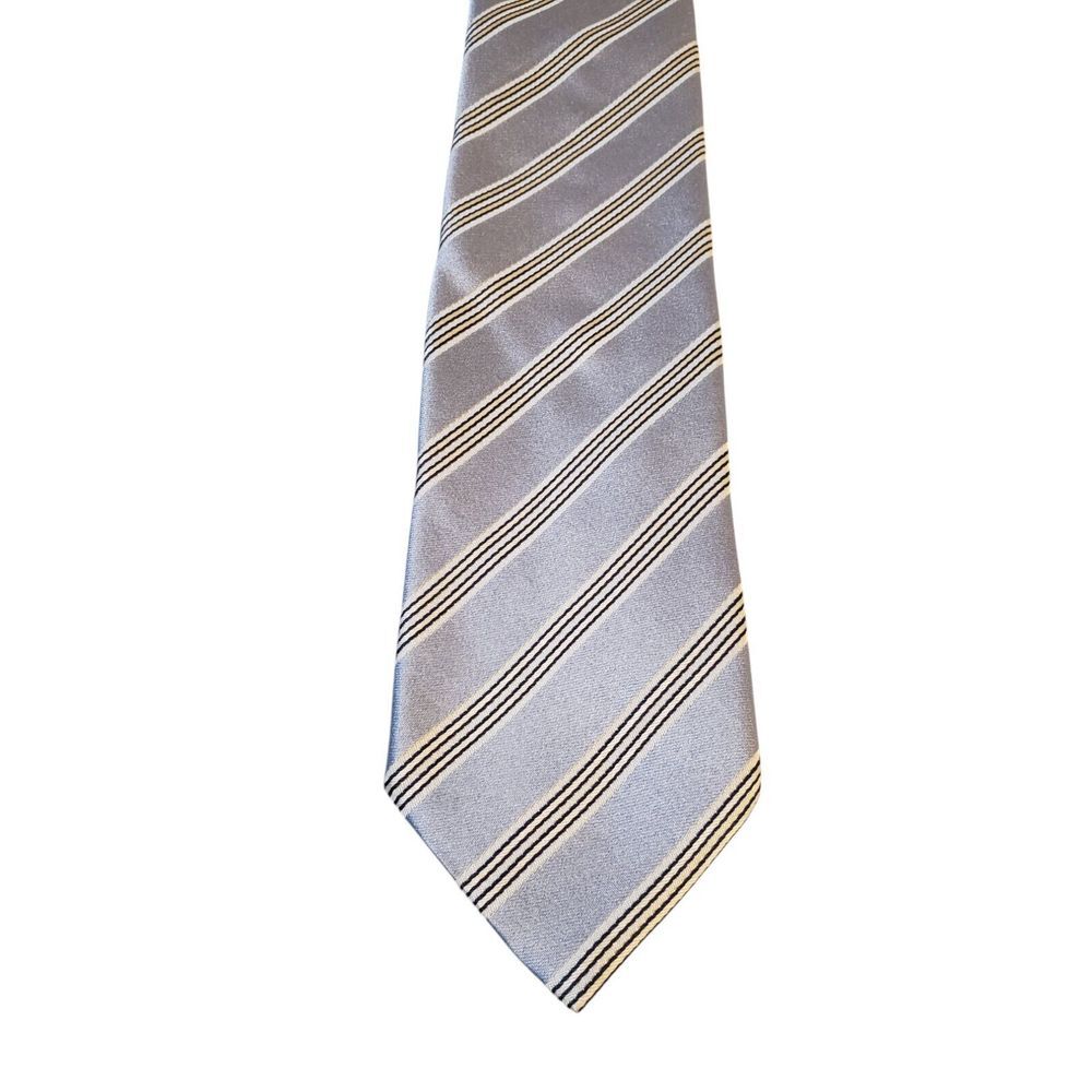 Villa Ponti Mens Tie Neck Tie Luxury Made in Italy Blue Black White Stripe Silk